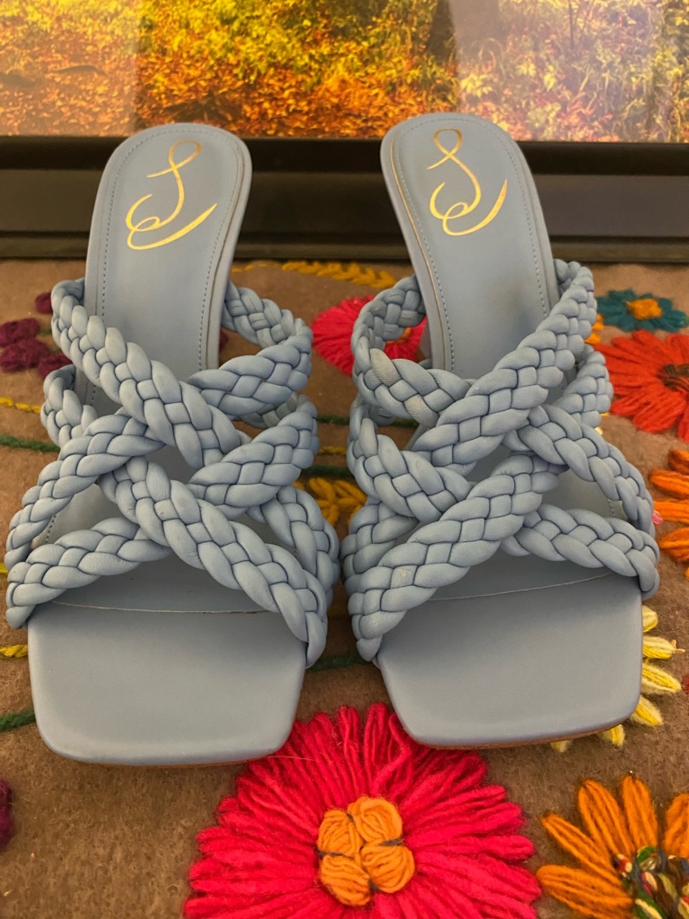 Braided Strap Light Blue Women's Slide Heels by Sam Edelman - Picture 3 of 9